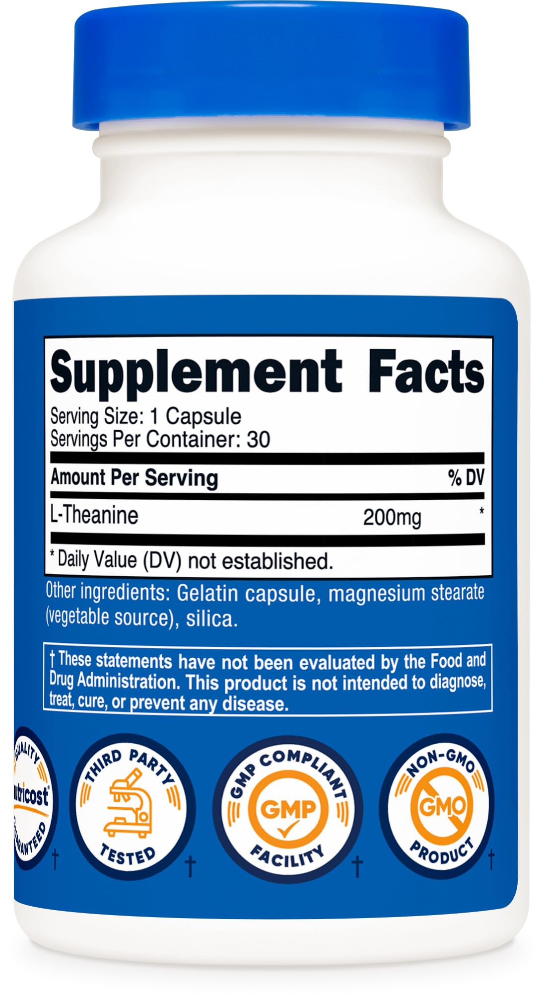 Vue en gros plan des capsules de L-Theanine Nutricost