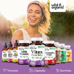 Vue en gros plan des gélules de Vitex Chasteberry Wild & Organic