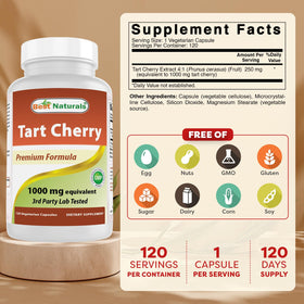 Vue latérale de Best Naturals Extrait de Cerise Acide montrant les capsules