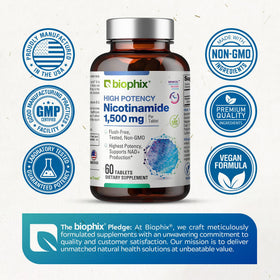 vue latérale de l'emballage biophix B-3 Nicotinamide