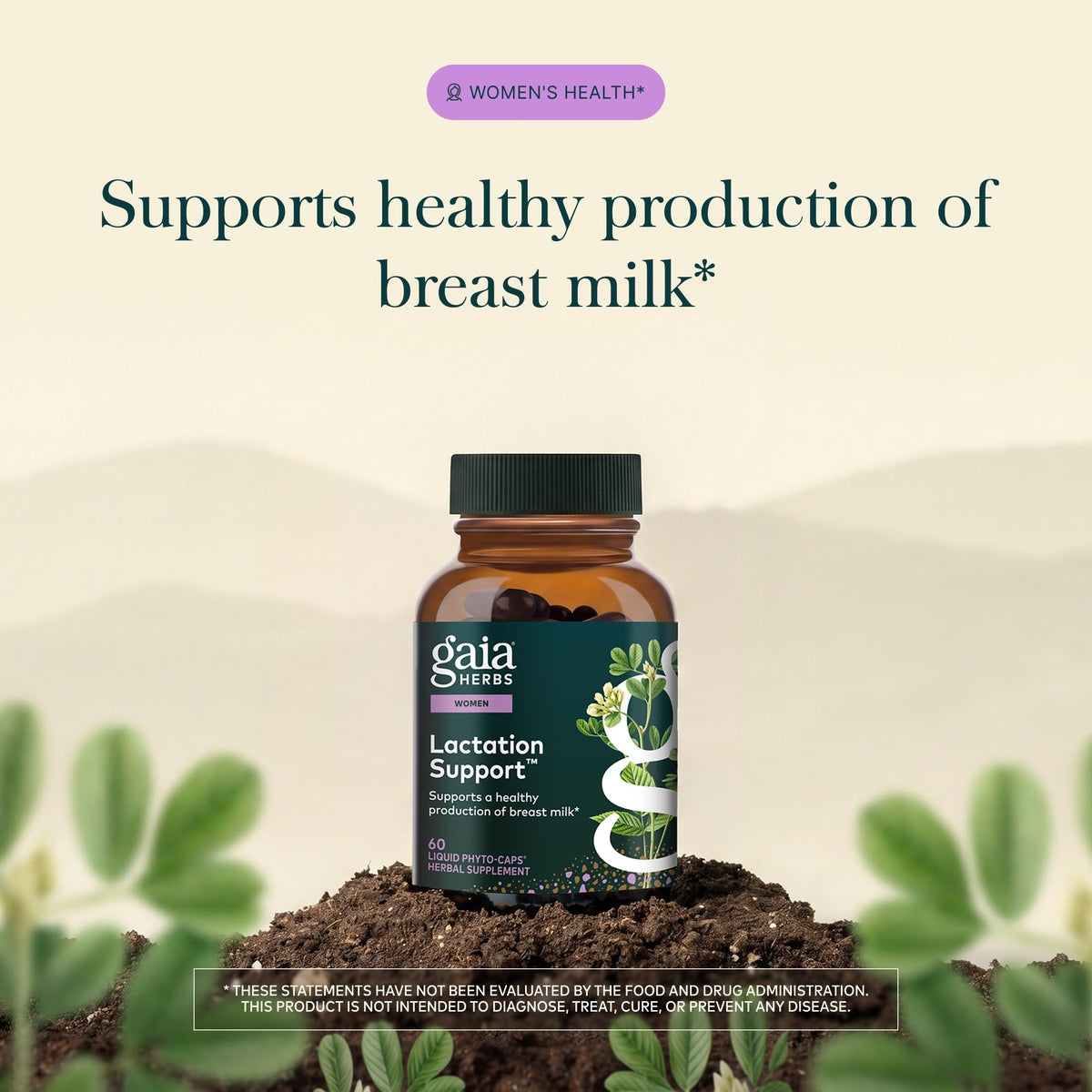 Vue latérale de l'emballage de Gaia Herbs Soutien à l'Allaitement