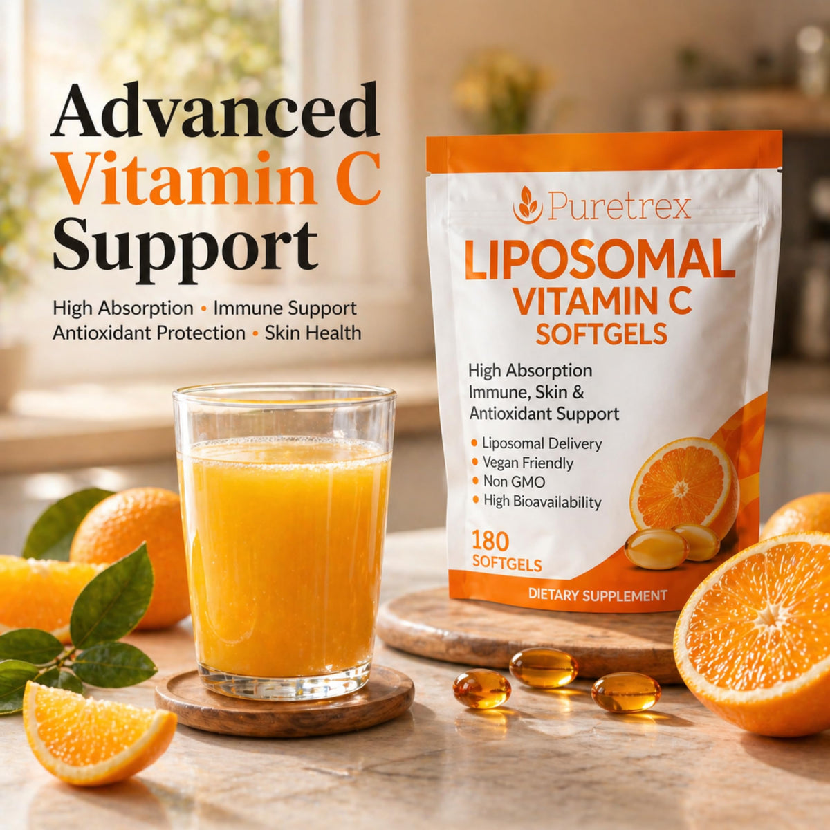 Vue latérale de l'emballage de Vitamine C PURETREX