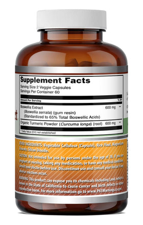 Vue latérale de l'emballage des capsules Amazing Nutrition Boswellia et Curcuma