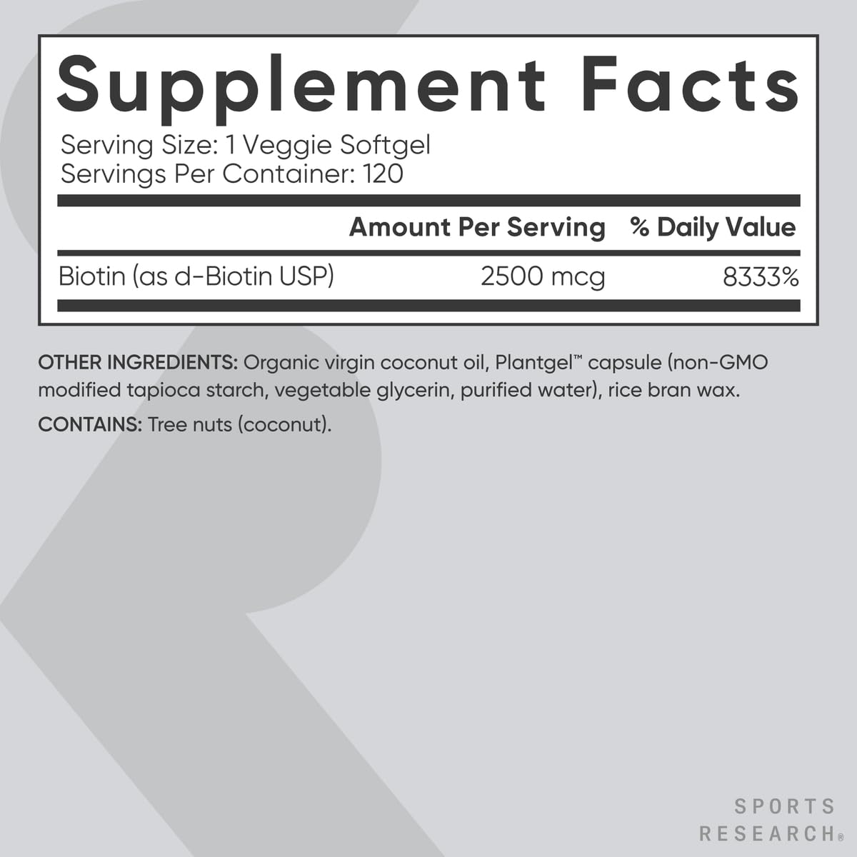Vue latérale de la boîte de Biotine Sports Research