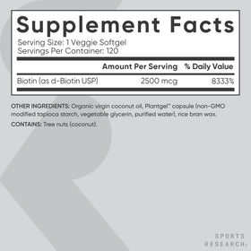 Vue latérale de la boîte de Biotine Sports Research