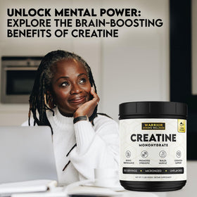 Vue latérale de la boîte de créatine Warrior Strong Wellness