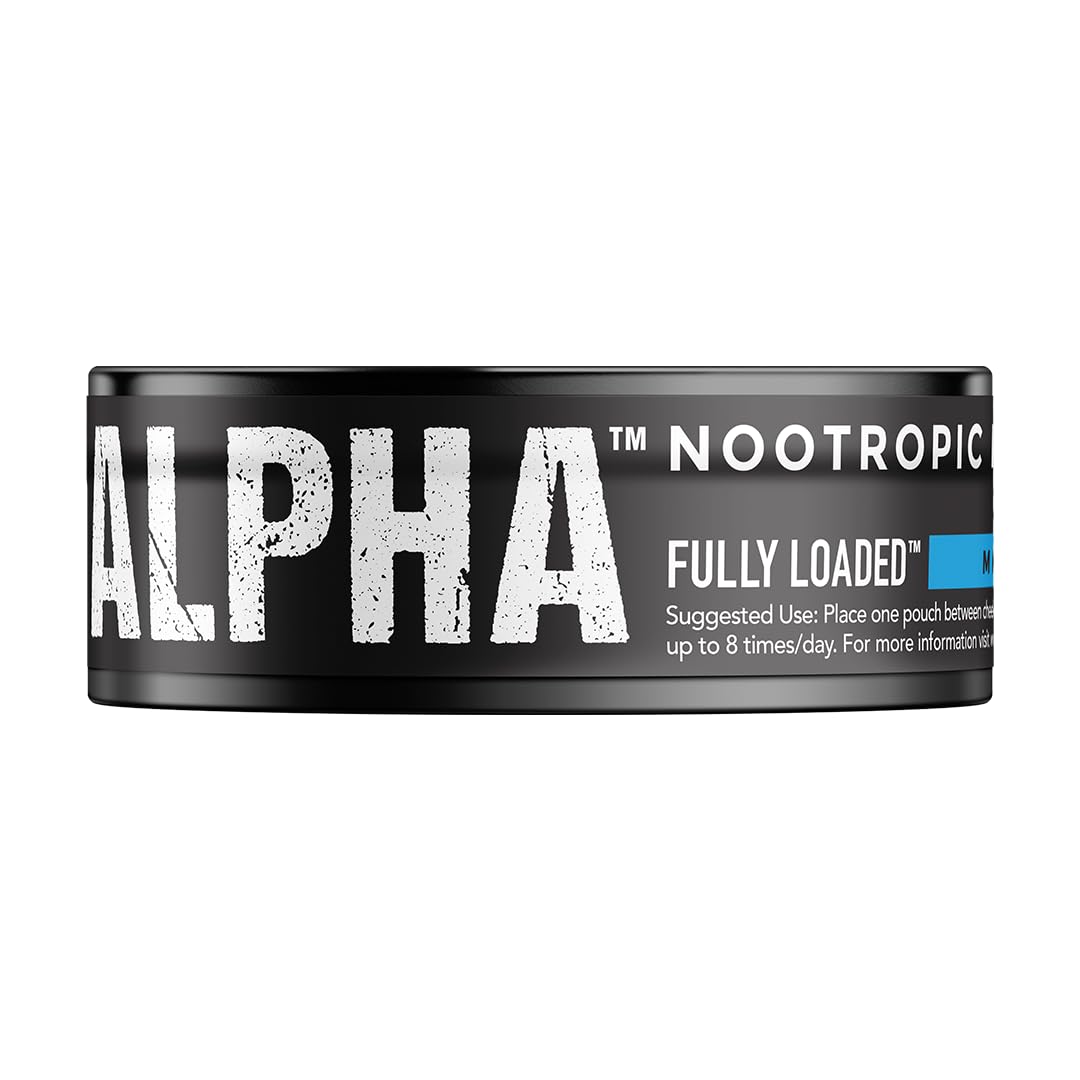 Vue latérale de la boîte de poches nootropiques ALPHA Menthe