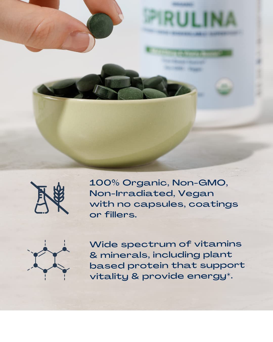 Vue latérale de la boîte de spiruline BioOptimal