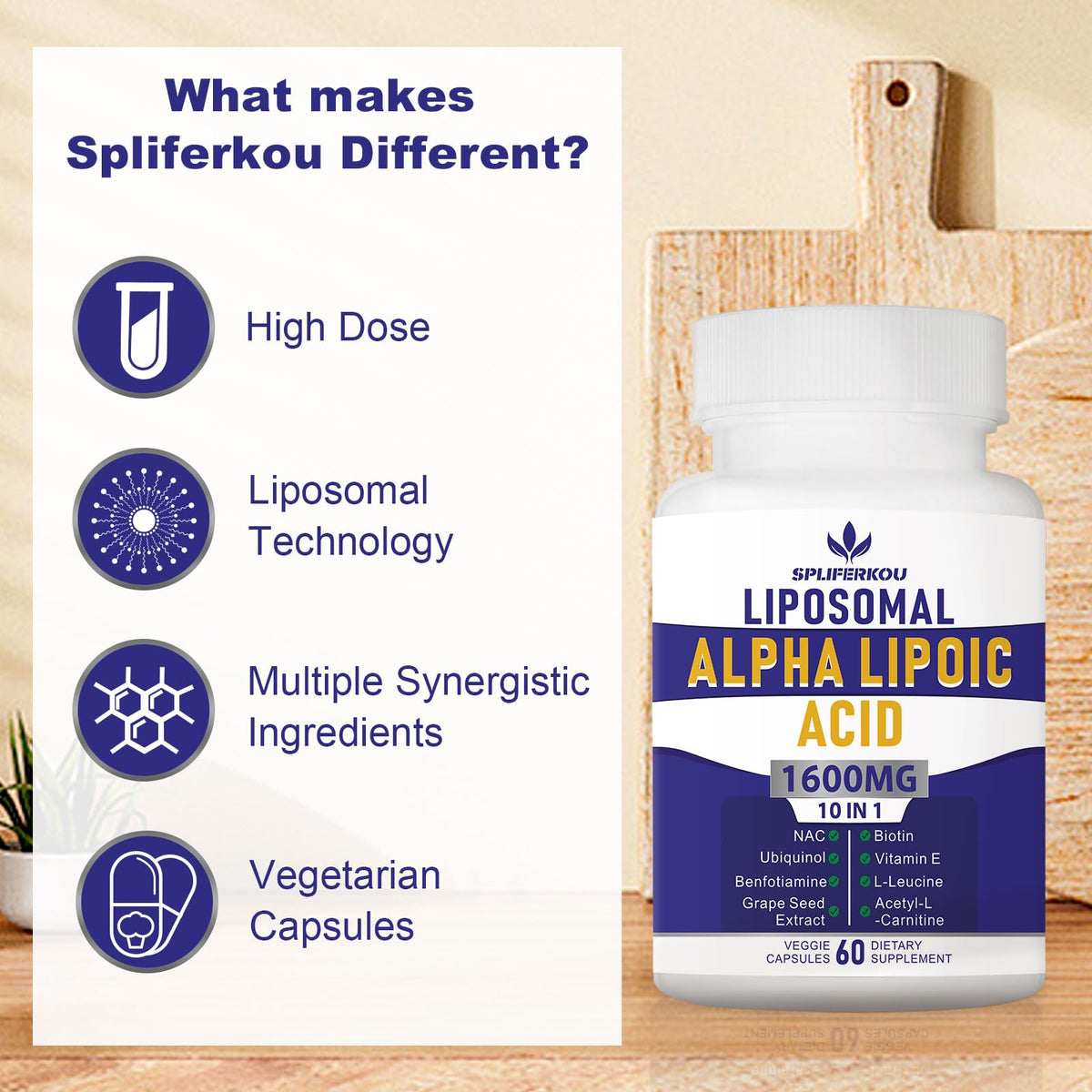 Vue latérale de la boîte de Spliferkou Acide Alpha Lipoïque
