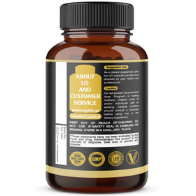 Vue latérale de la bouteille agobi Saw Palmetto 8en1 avec capsules visibles