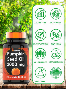 Vue latérale de la bouteille d'huile de pépin de citrouille tnvitamins