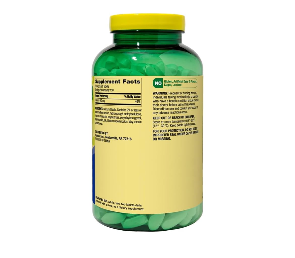 Vue latérale de la bouteille de Calcium Citrate 600 mg