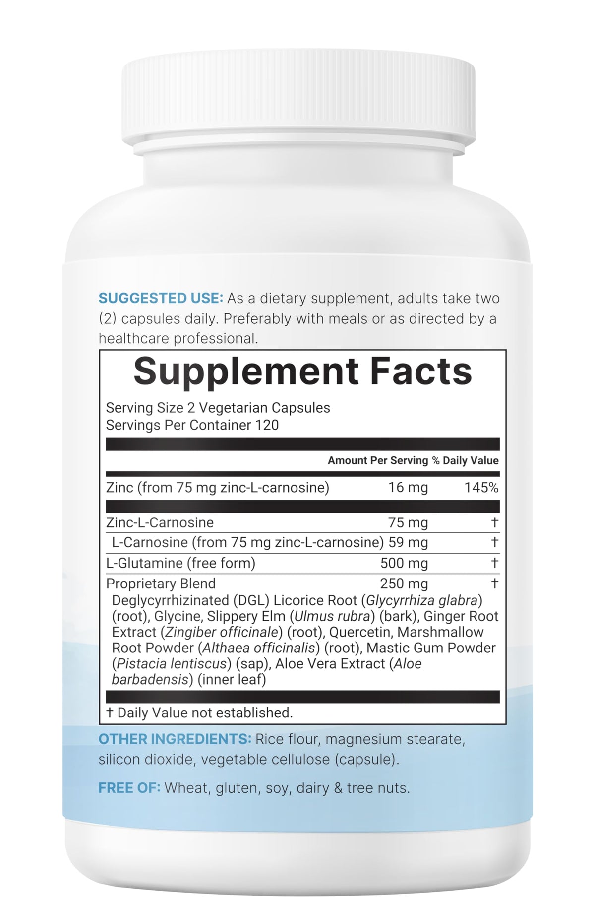 Vue latérale de la bouteille de Micro Ingredients Complexe Carnosine Zinc 10-en-1