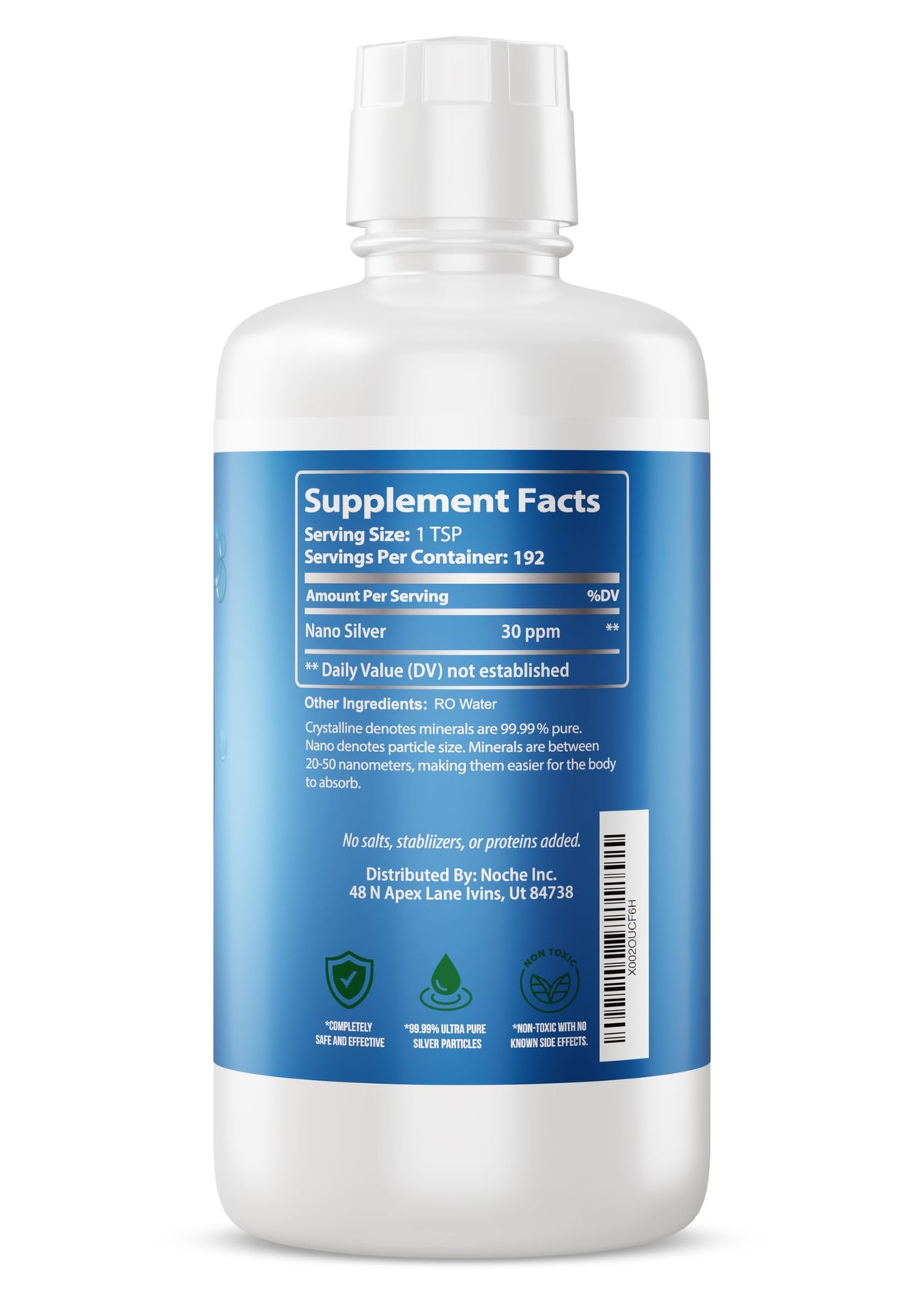 Vue latérale de la bouteille de NutriNoche Colloidal Silver