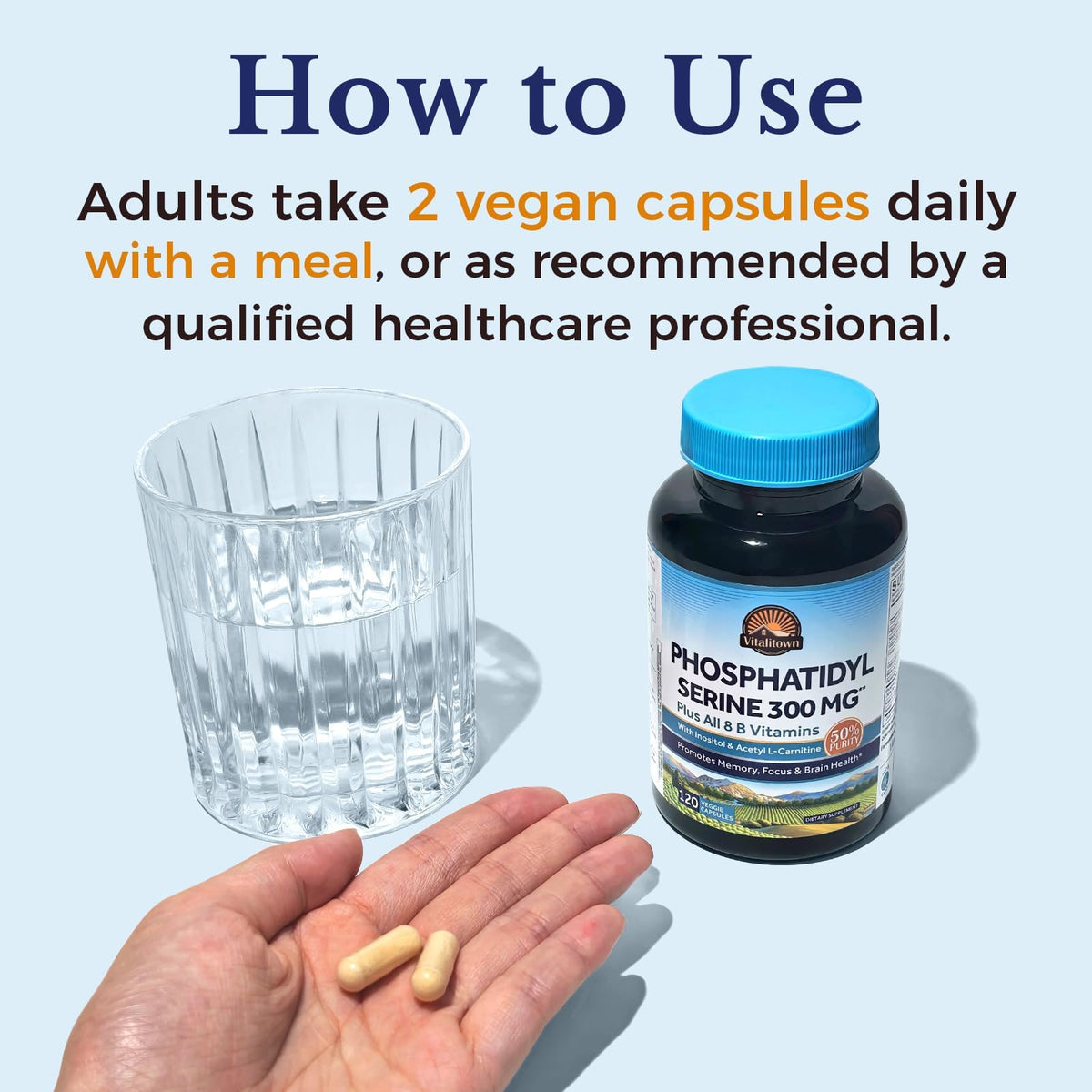 Vue latérale de la bouteille de Vitalitown Phosphatidylserine