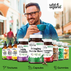 Vue latérale de la bouteille de Wild & Organic contenant des capsules