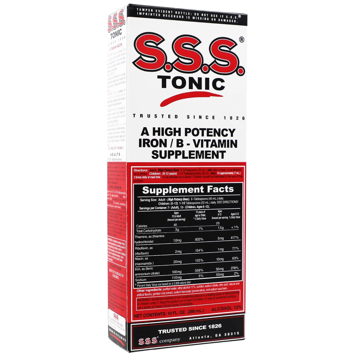 Vue latérale de la bouteille SSS Tonic B-Complex