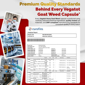 Vue latérale de la bouteille VEGATOT Horny Goat Weed sur une table