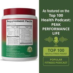 Vue latérale de la Poudre Superaliment Rouge Bio Peak Performance