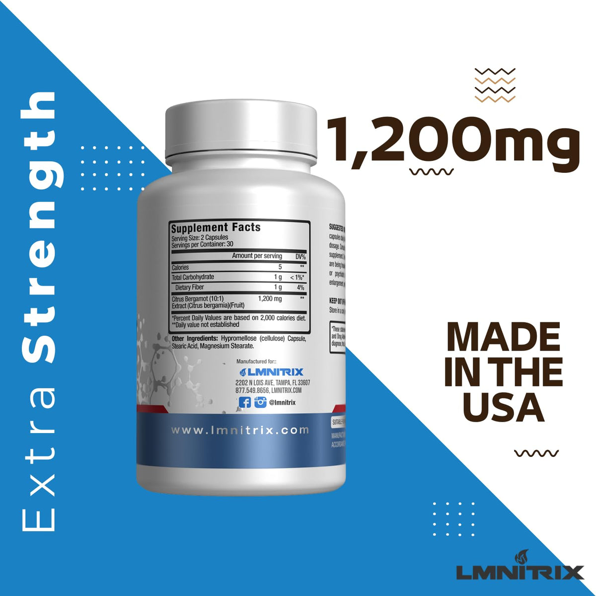Vue latérale de LMNITRIX Citrus Bergamot 1 200 mg