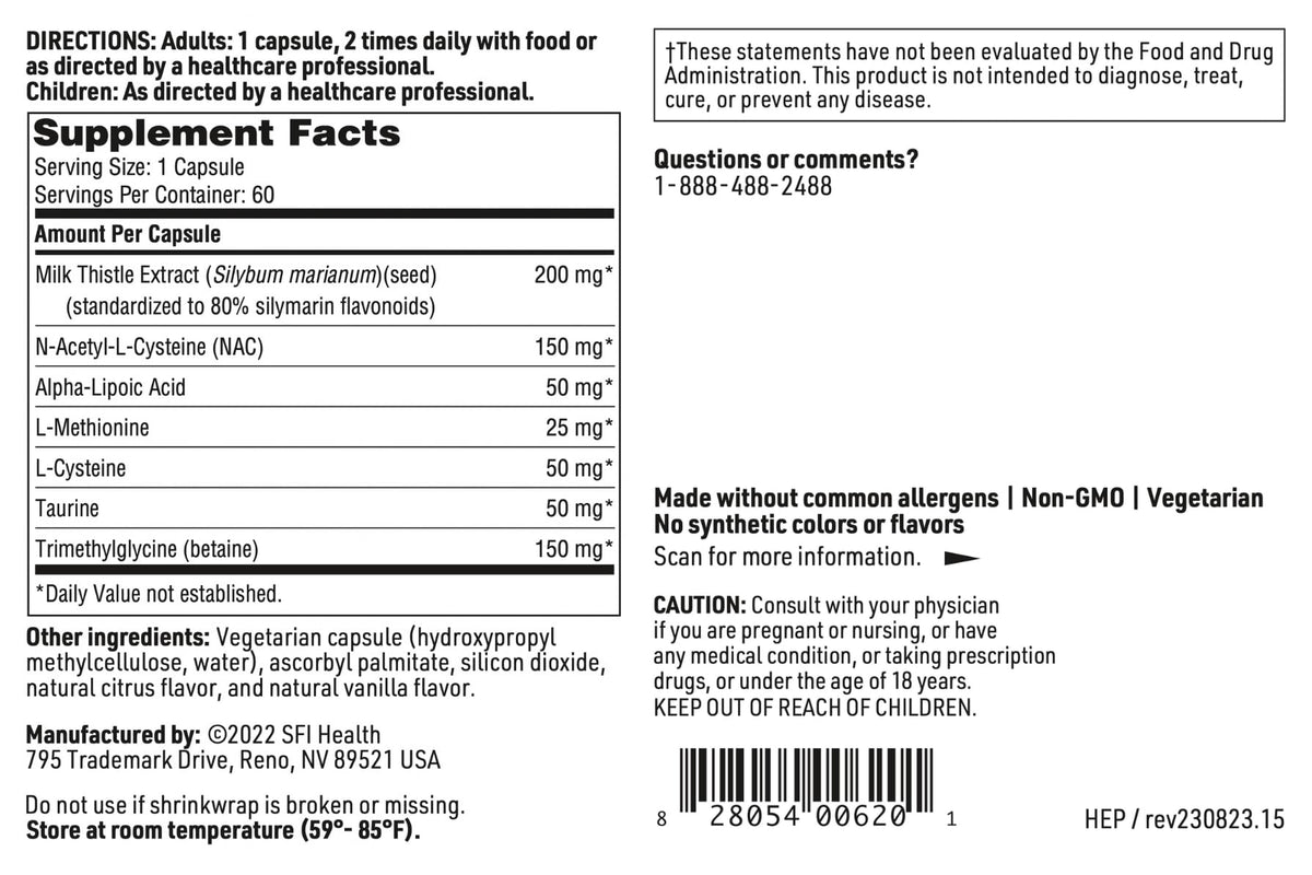 Vue latérale de SFI Health Hepatothera 60 capsules