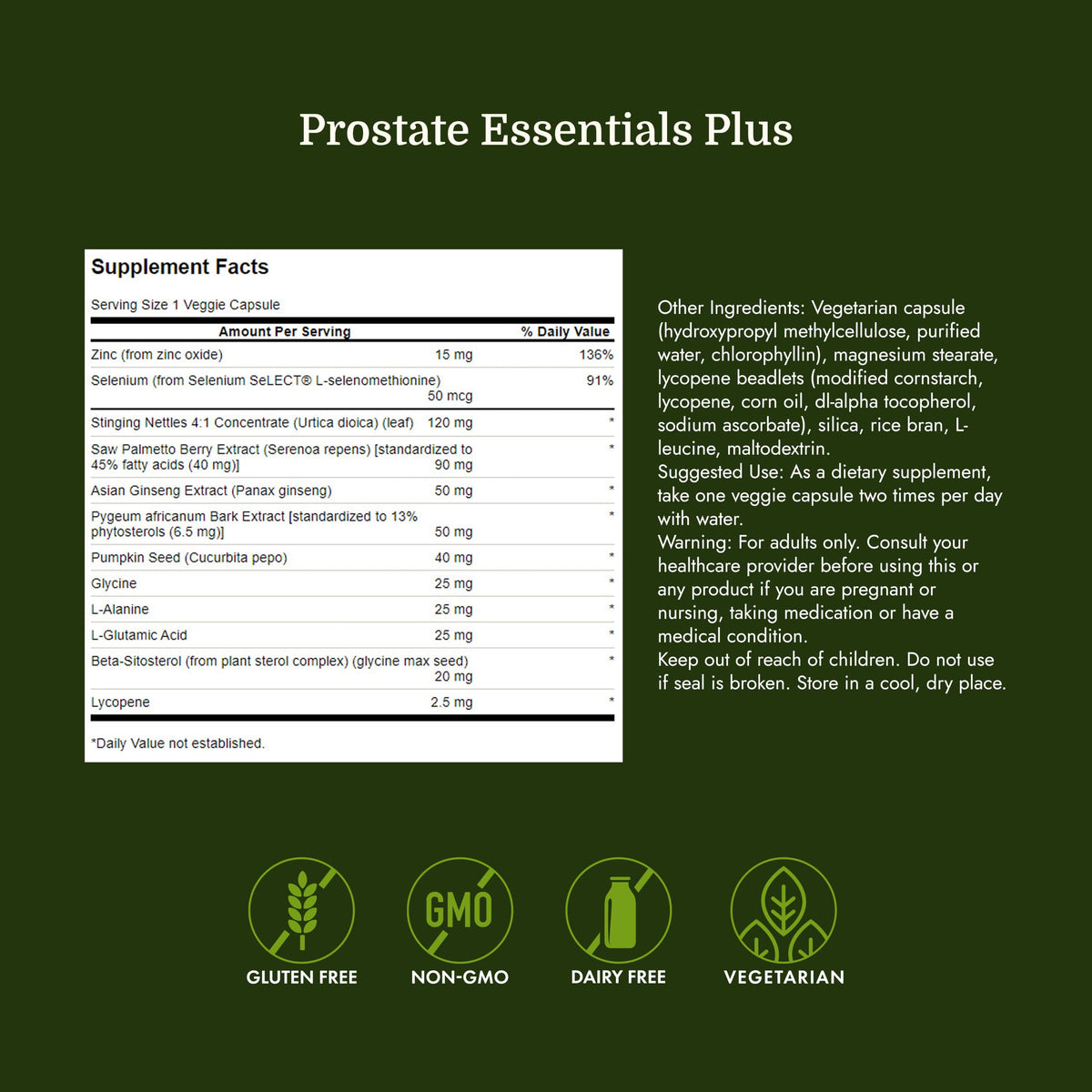 Vue latérale de Swanson Prostate Essentials Plus flacon