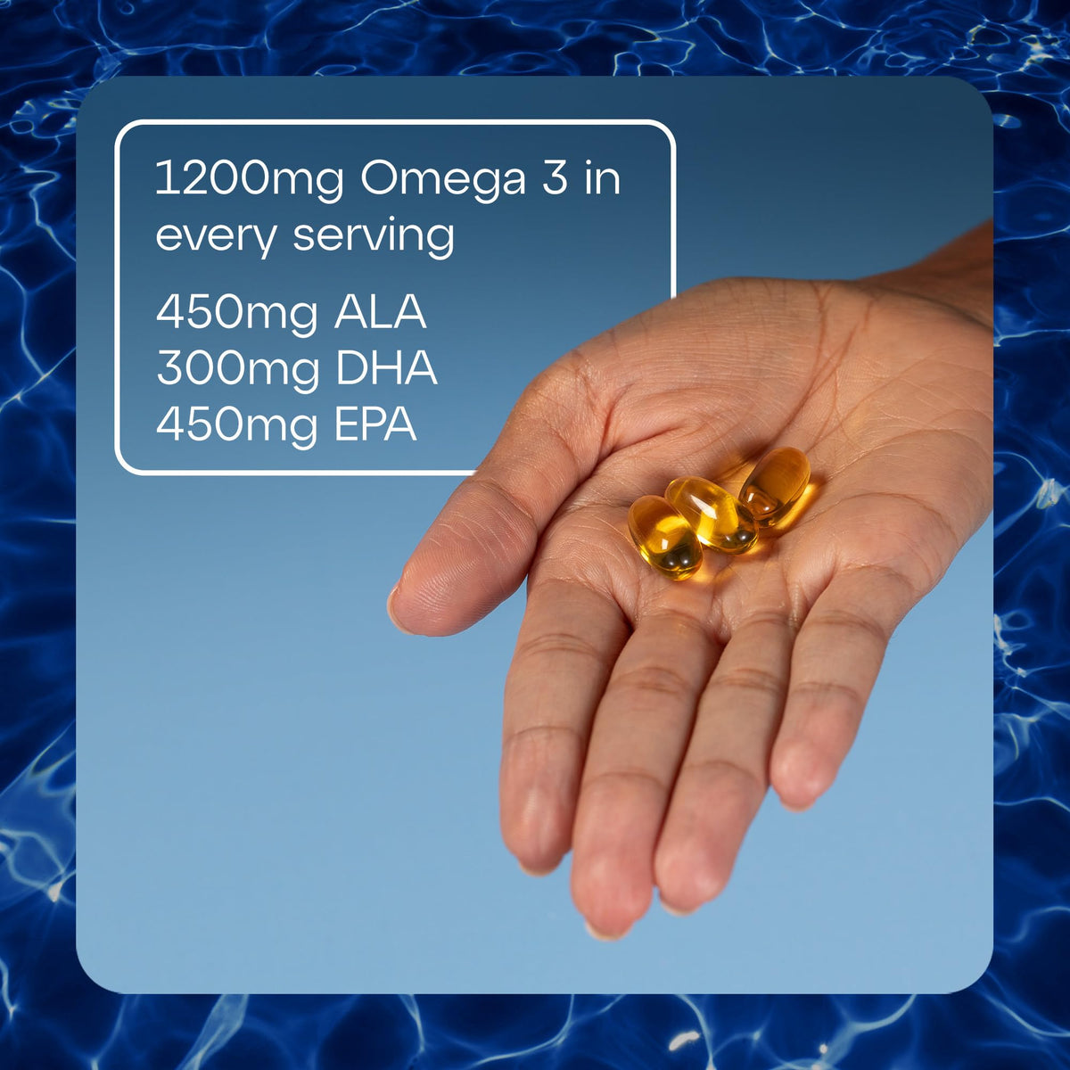 Vue latérale de TheraTears Omega 3 avec capsules visibles