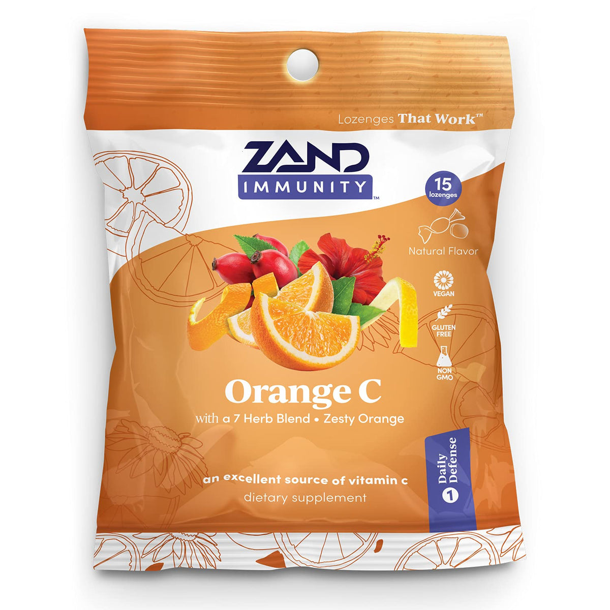 Vue latérale des bonbons ZAND aux herbes, couleur orange