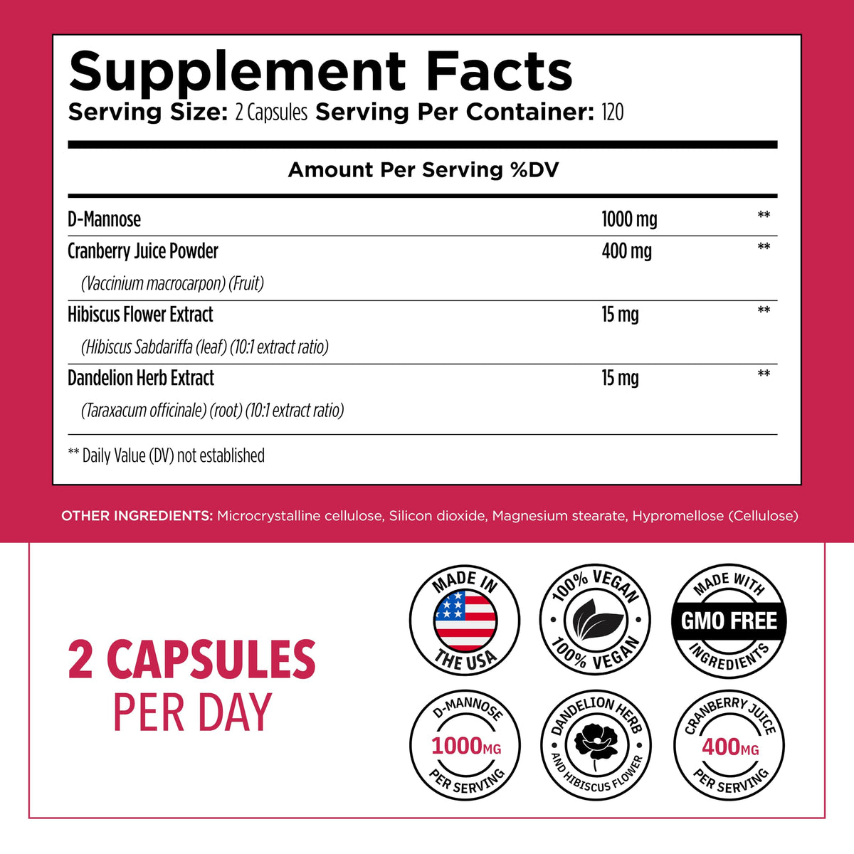 Vue latérale des capsules D-Mannose Plantvital sur une table