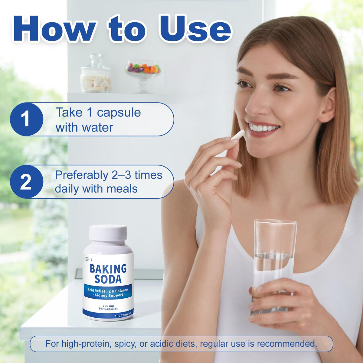 Vue latérale des capsules de bicarbonate de sodium QUBIT
