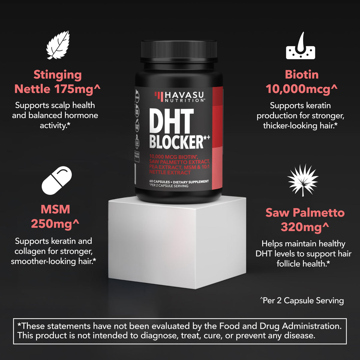 Vue latérale des capsules de Bloqueur de DHT HAVASU NUTRITION