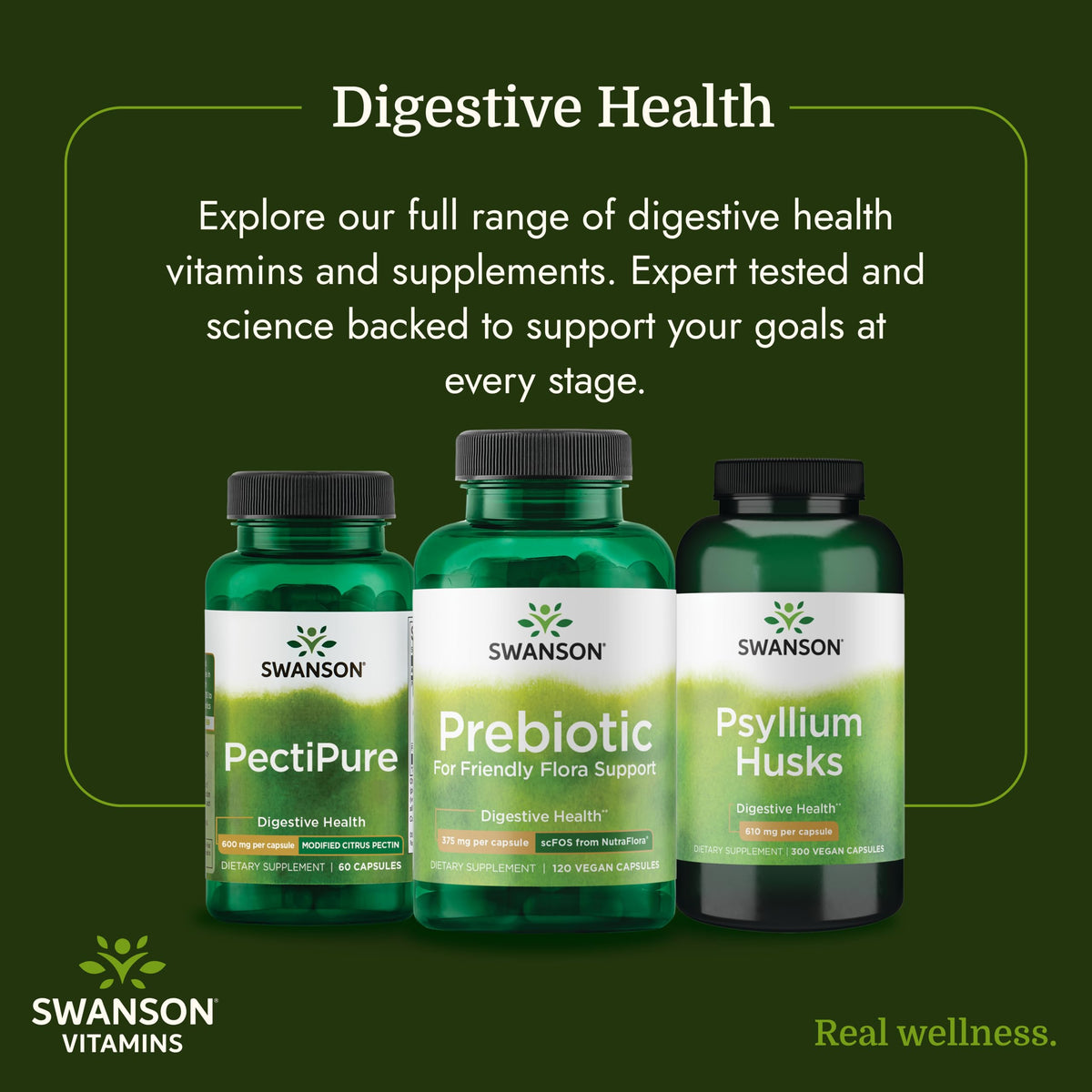 Vue latérale des Capsules de Fibres Prébiotiques Swanson