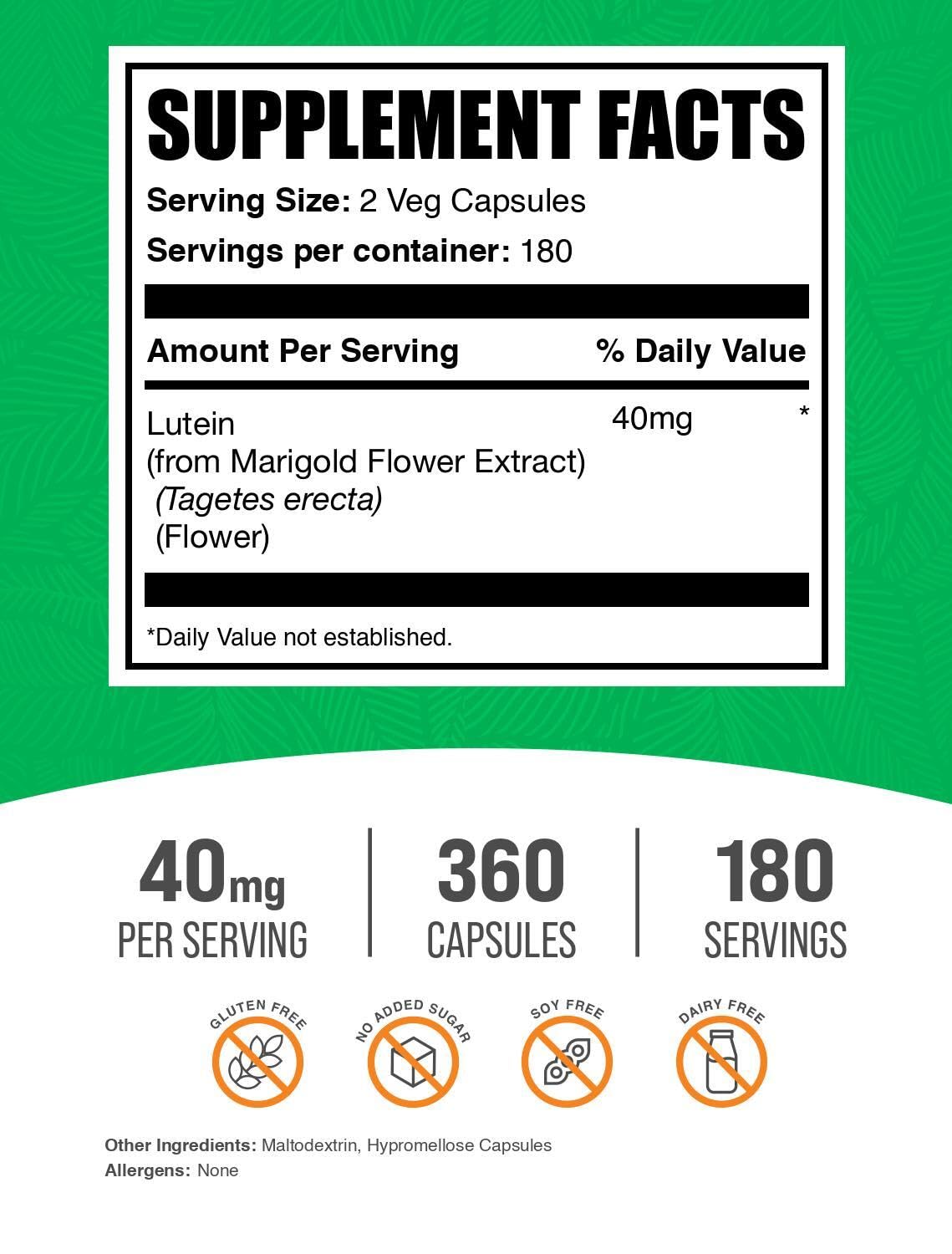 Vue latérale des capsules de Lutein BulkSupplements
