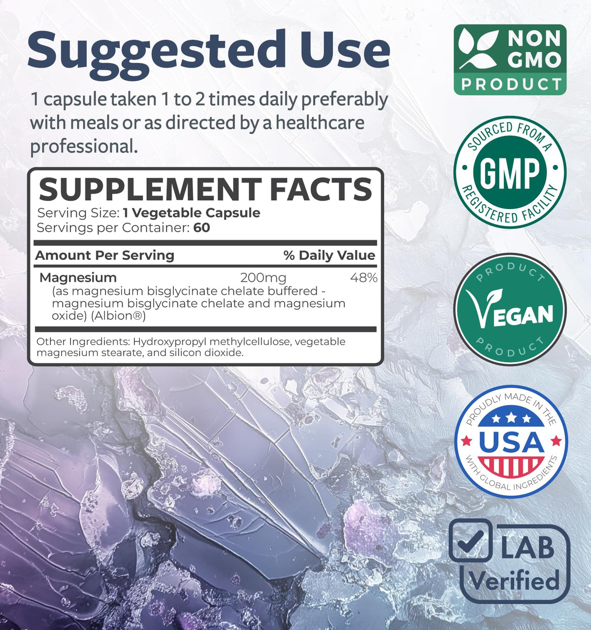 Vue latérale des capsules de magnésium bisglycinate Healths Harmony