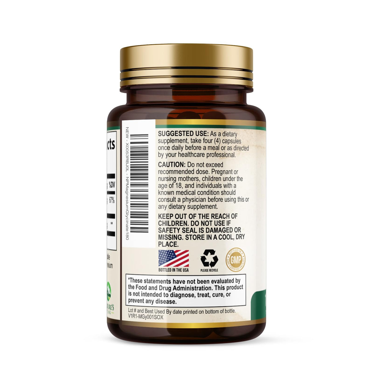 Vue latérale des capsules de Magnésium Glycinate Nature's Peak dans leur emballage