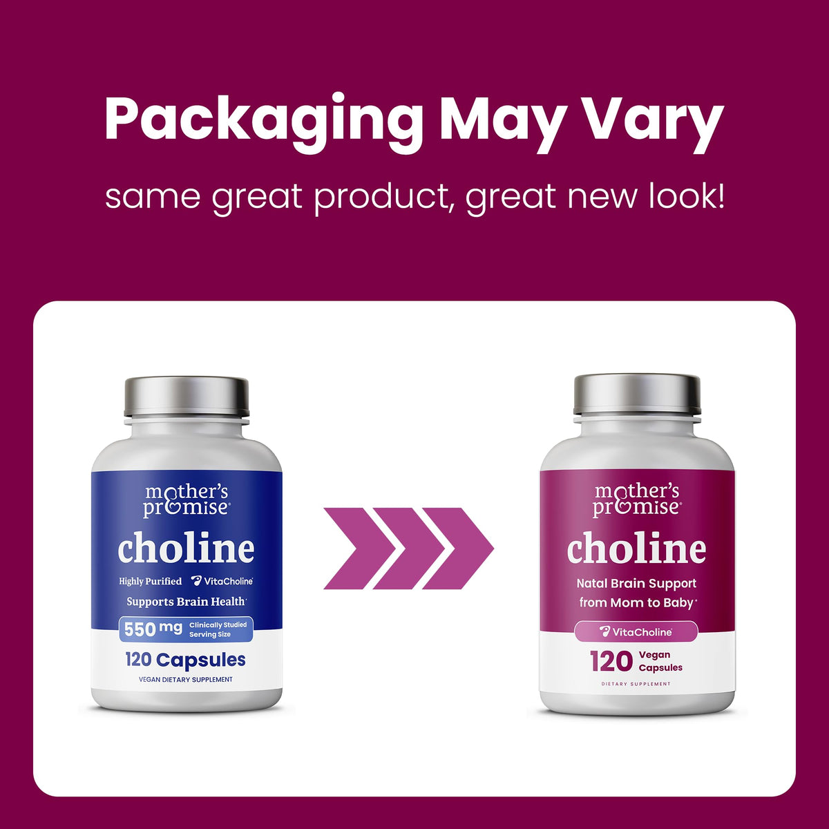 Vue latérale des capsules de Mother's Promise Choline Prénatale