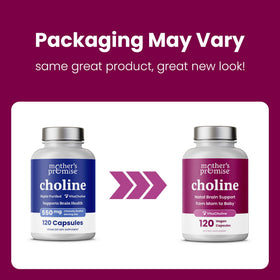 Vue latérale des capsules de Mother's Promise Choline Prénatale
