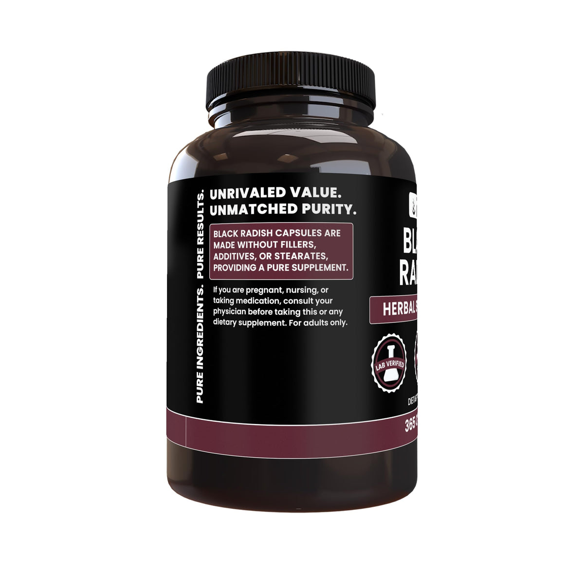 Vue latérale des capsules de Radis Noir, taille réelle