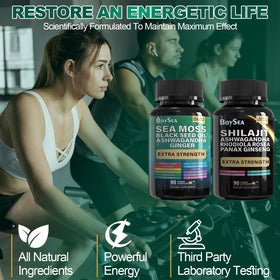 Vue latérale des capsules de Shilajit et de Mousse de Mer Boysea