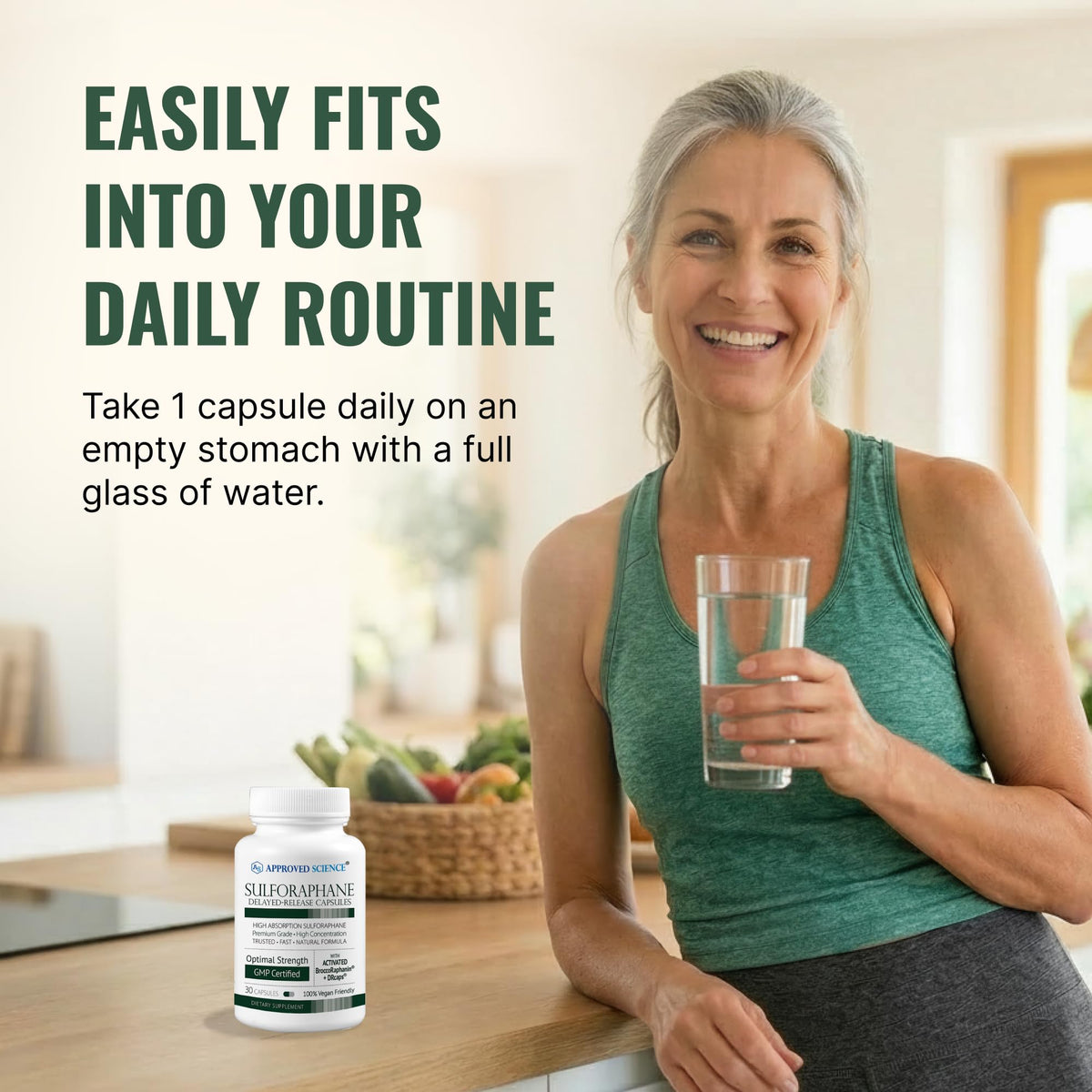 Vue latérale des capsules de sulforaphane Approved Science