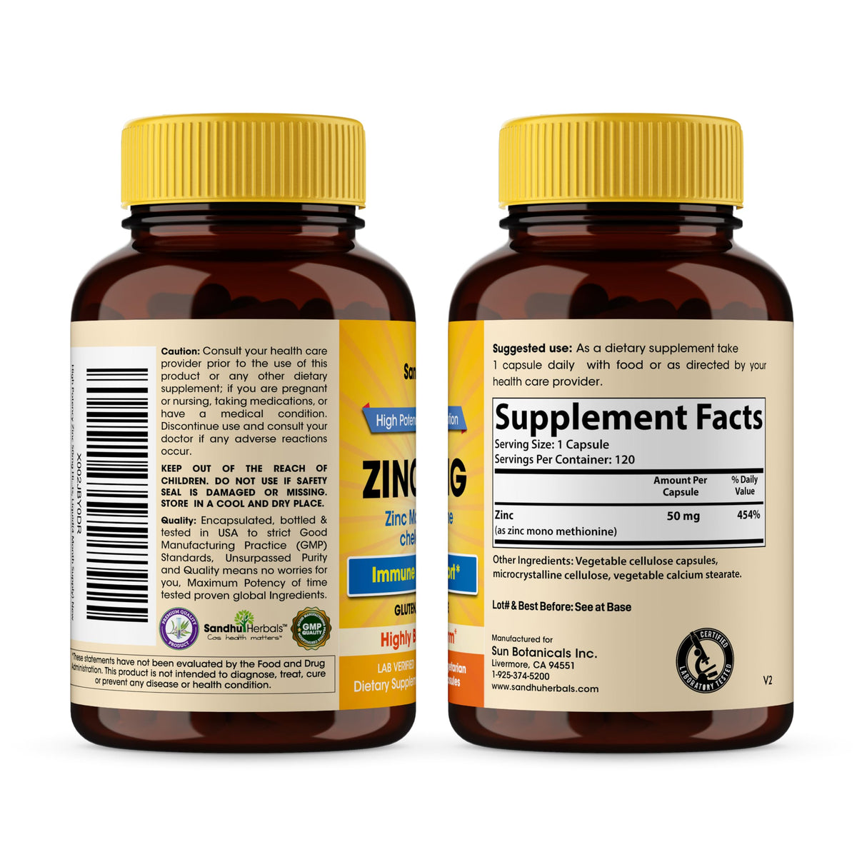 Vue latérale des capsules de Zinc 50mg SANDHUHERBALS