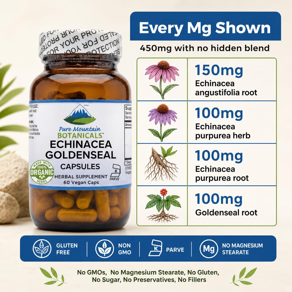 Vue latérale des capsules Echinacea Goldenseal 450mg