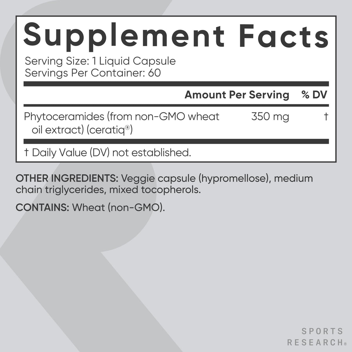 Vue latérale des capsules liquides Phytoceramides Sports Research