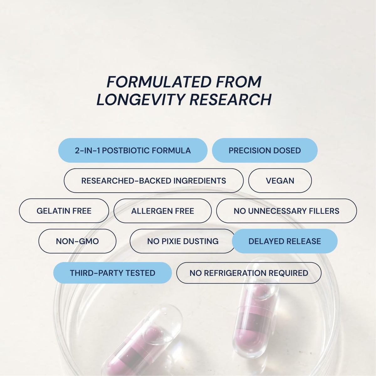 Vue latérale des capsules microbiome essentielles Blueprint Bryan Johnson