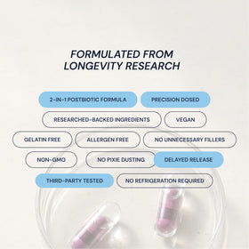 Vue latérale des capsules microbiome essentielles Blueprint Bryan Johnson