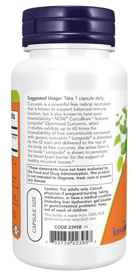 Vue latérale des capsules NOW Foods CurcuBrain™