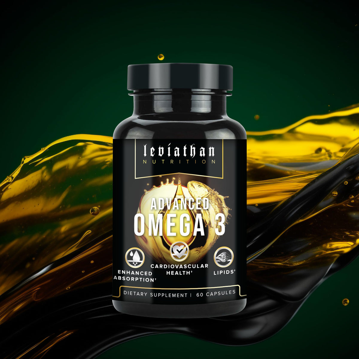 Vue latérale des capsules Omega 3 Leviathan Nutrition