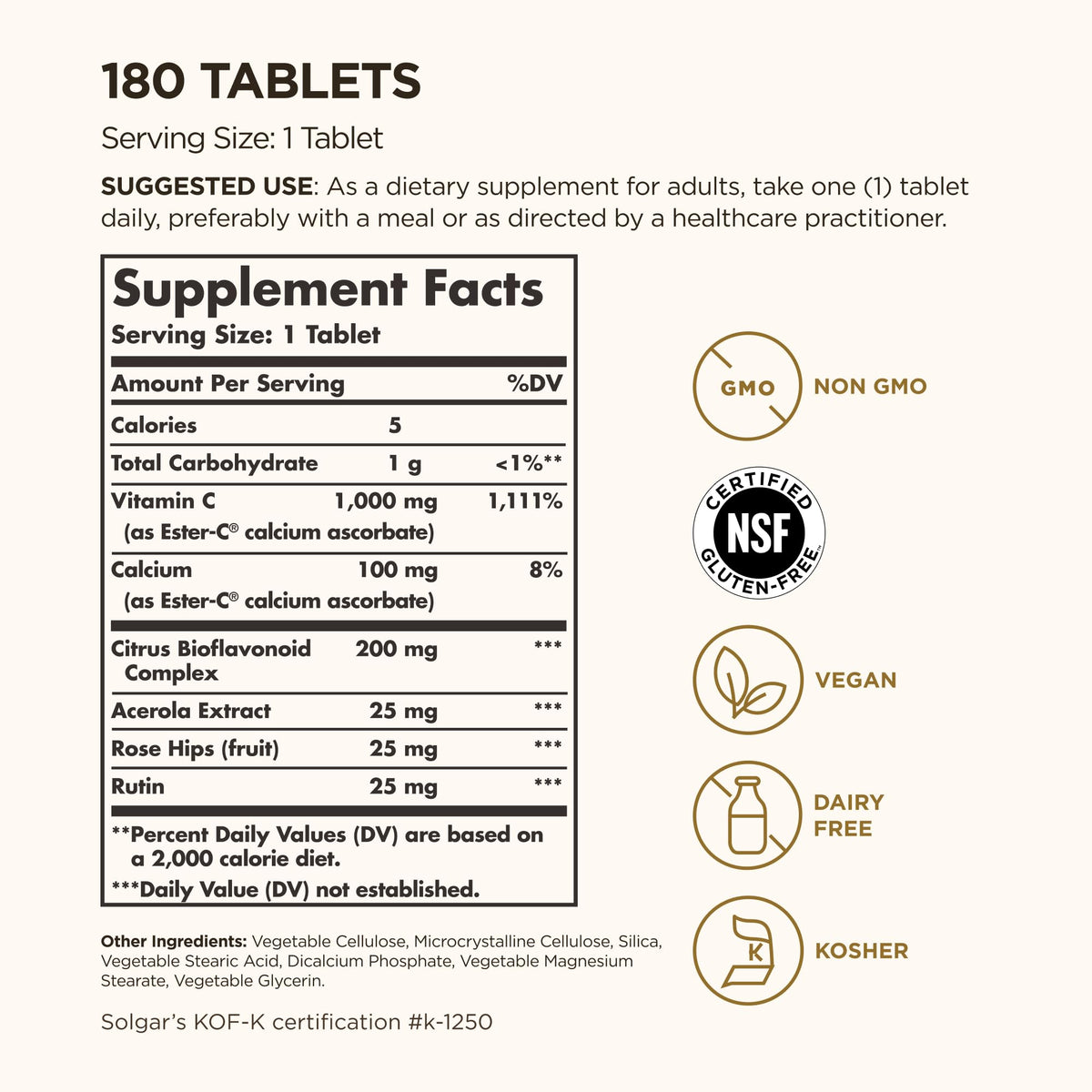Vue latérale des capsules Solgar Ester-C Plus 1000 mg