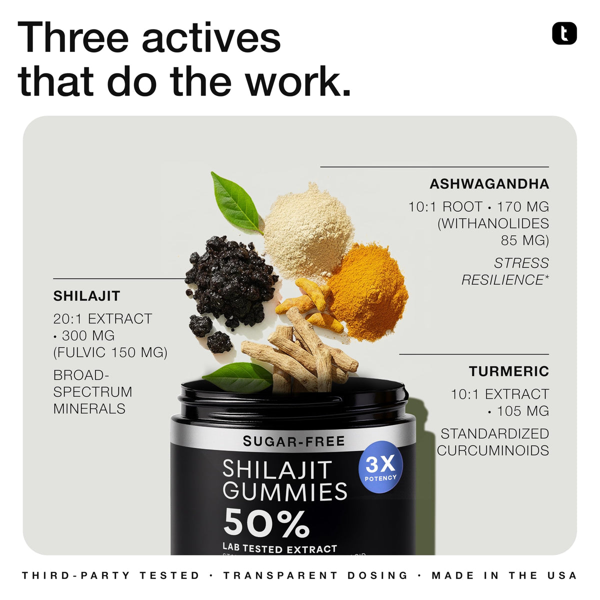 Vue latérale des gummies Shilajit Toniiq dans leur emballage