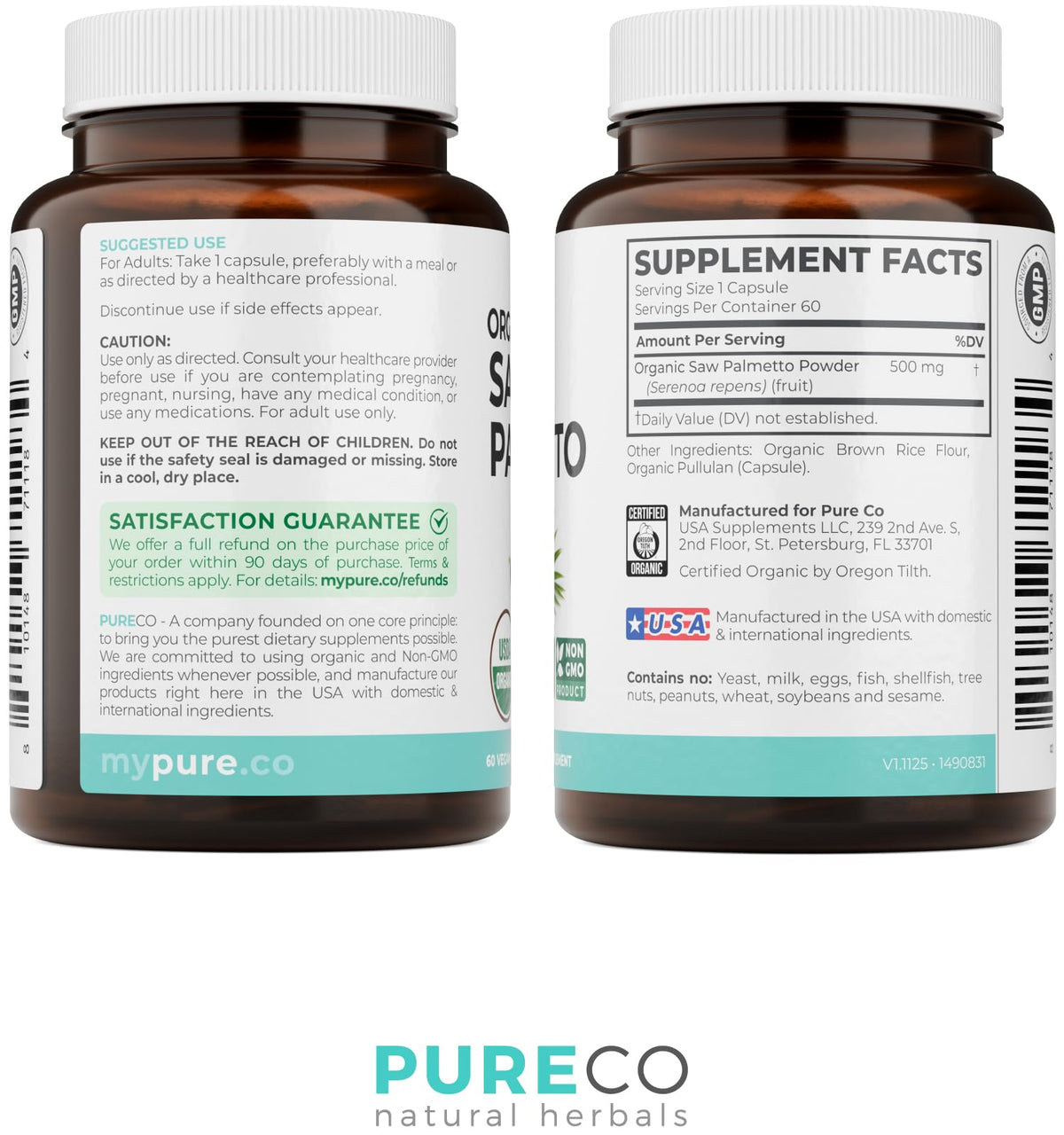 Vue latérale du complément alimentaire Saw Palmetto Bio PURE CO